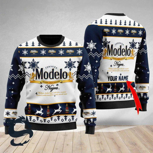 Personalized Cerveza Modelo Beer Ugly Christmas Sweater, Cerveza Modelo Beer Lovers Ugly Sweater, Modelo Print Xmas Holiday Crew Neck Ugly Sweaters