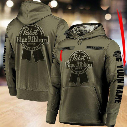 Personalized Vintage Pabst Blue Ribbon Unisex Hoodie, Pabst Blue Ribbon Pullover Hooded Sweatshirt, Pabst Blue Ribbon Logo 3D Printed Hoodie