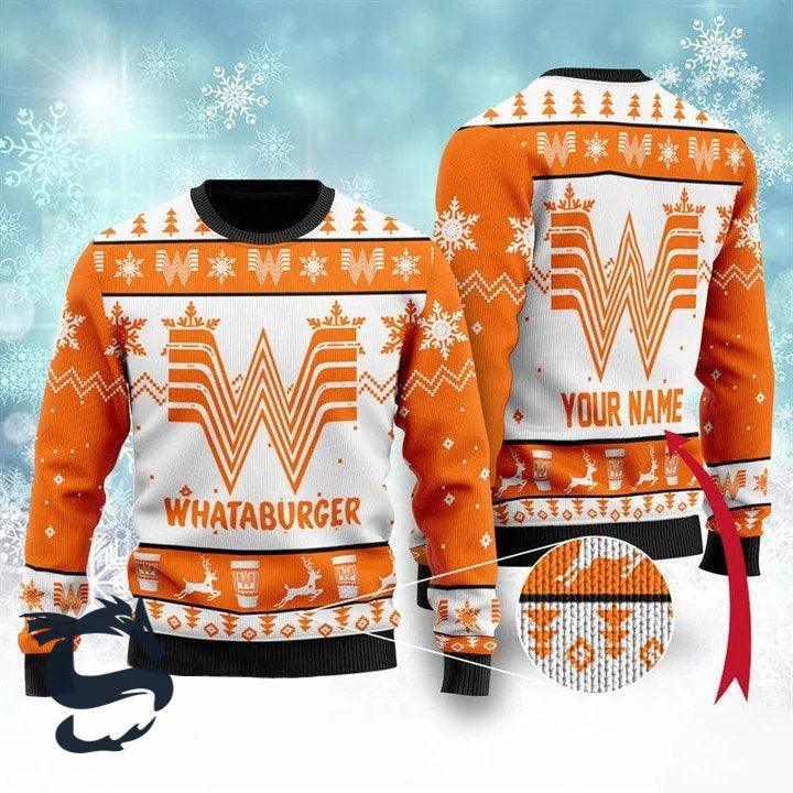 Personalized Whataburger Fast Food Ugly Christmas Sweater, Whataburger Fast Food Lovers Ugly Sweater, Whataburger Aop Xmas Crew Neck Ugly Sweater