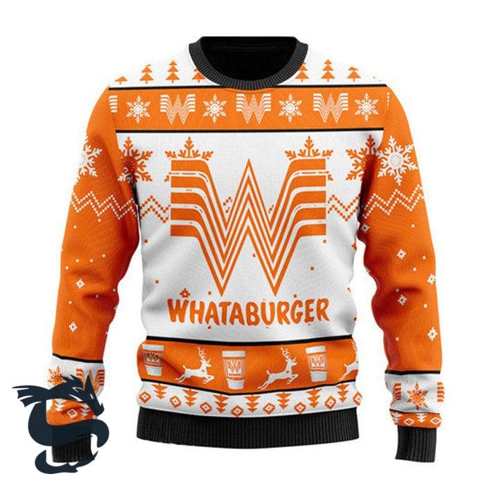 Personalized Whataburger Fast Food Ugly Christmas Sweater, Whataburger Fast Food Lovers Ugly Sweater, Whataburger Aop Xmas Crew Neck Ugly Sweater