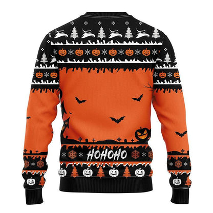 Pumpkin Jack Skellington With Zero Ugly Sweater, Halloween Jack Skellington All-over Printed Ugly Sweater, Horror Holiday Crew Neck Ugly Sweater