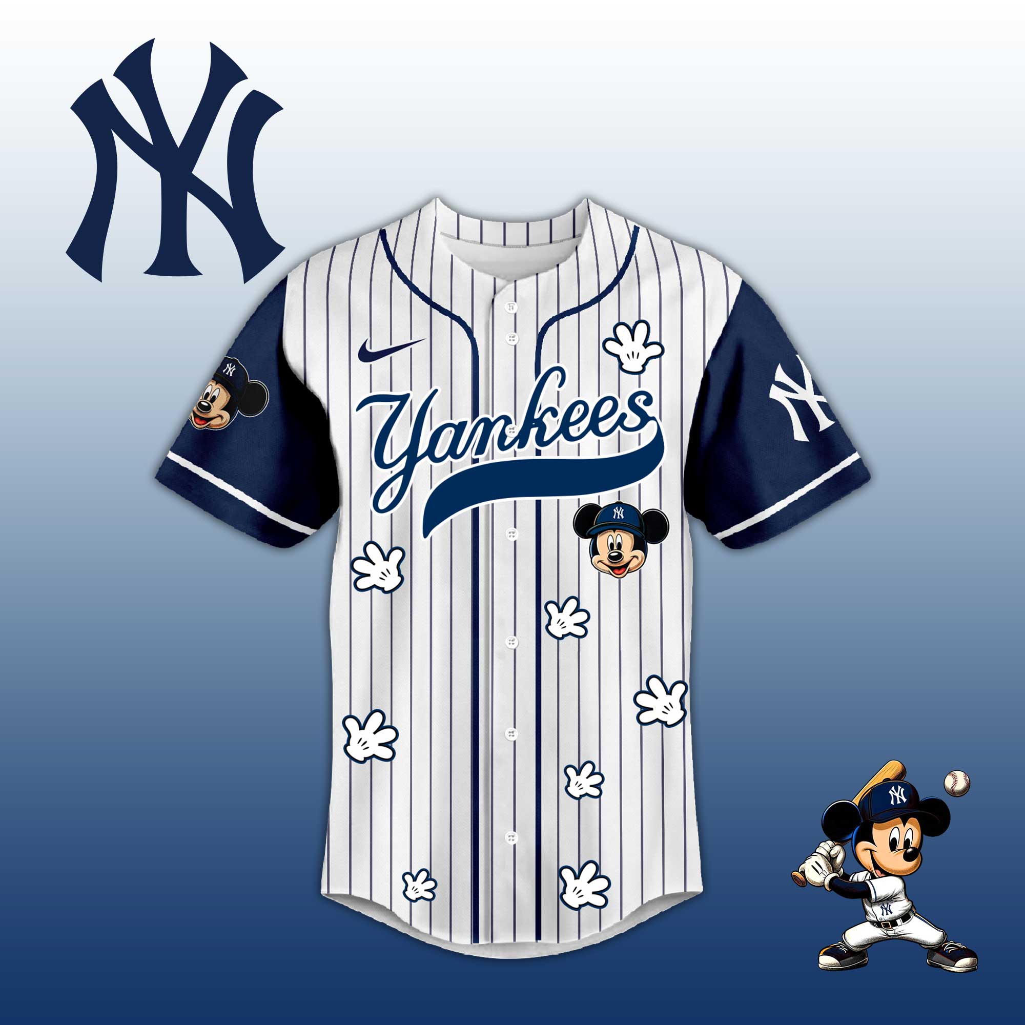 Baseball Jersey NY Yankees Mickey Style – Cute Cartoon Fan Gift Shirt.