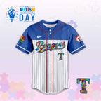T.Rangers In April We Wear Blue Autism Baseball Jersey.