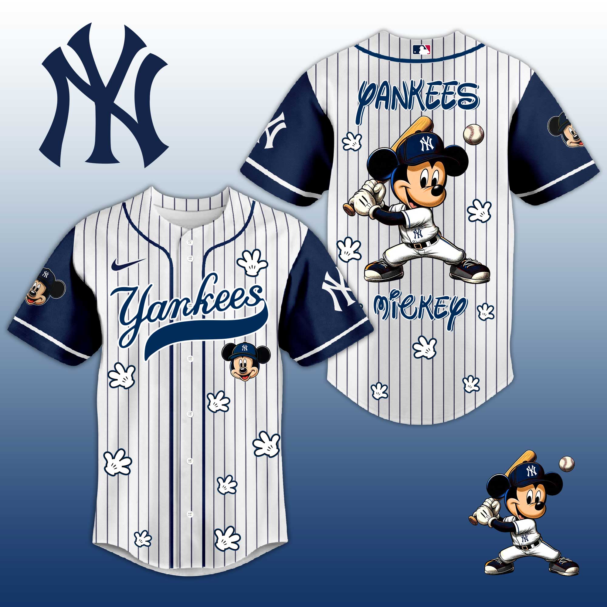 Baseball Jersey NY Yankees Mickey Style – Cute Cartoon Fan Gift Shirt.