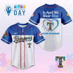 T.Rangers In April We Wear Blue Autism Baseball Jersey.