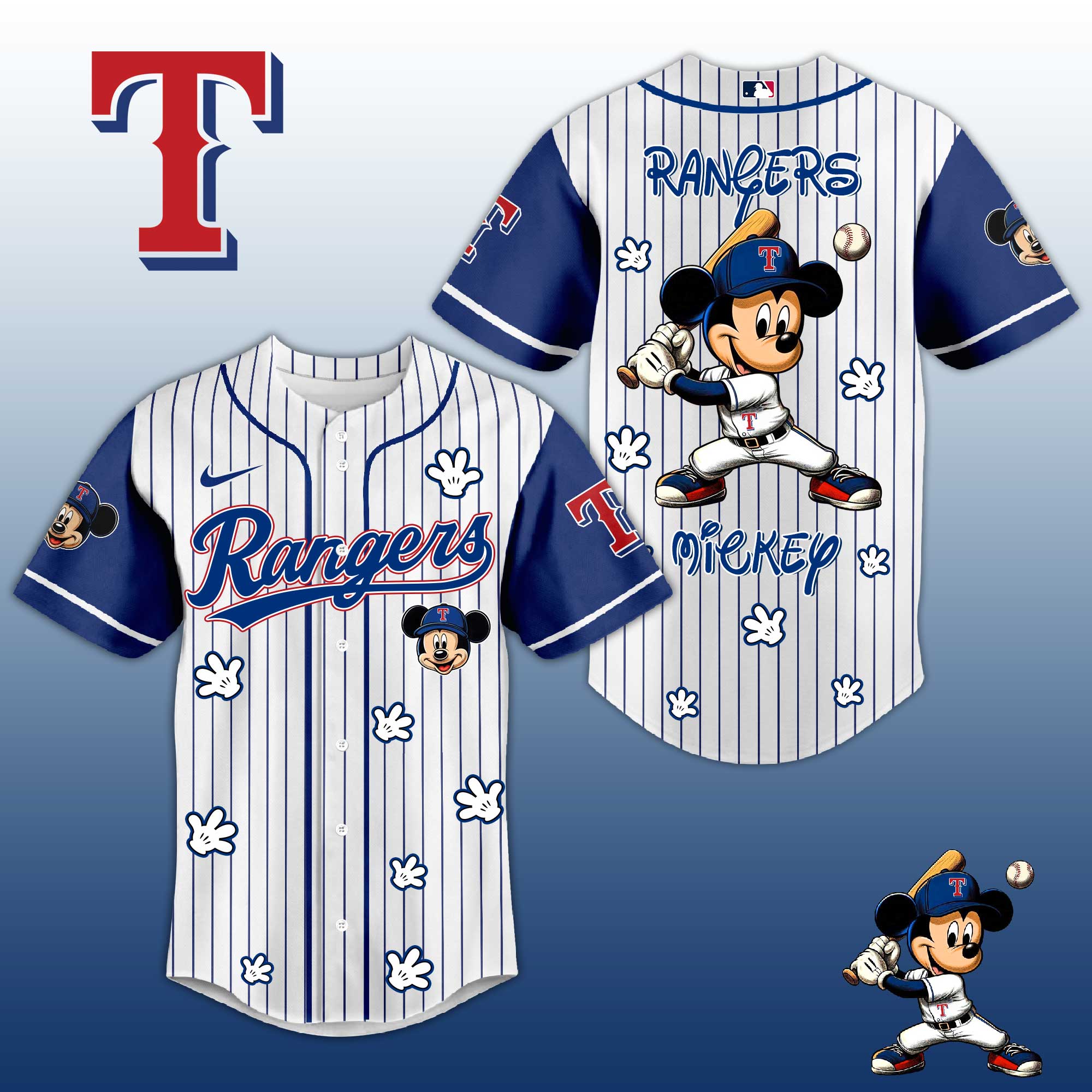 Baseball Jersey T.Rangers Mickey Style – Cute Cartoon Fan Gift Shirt.
