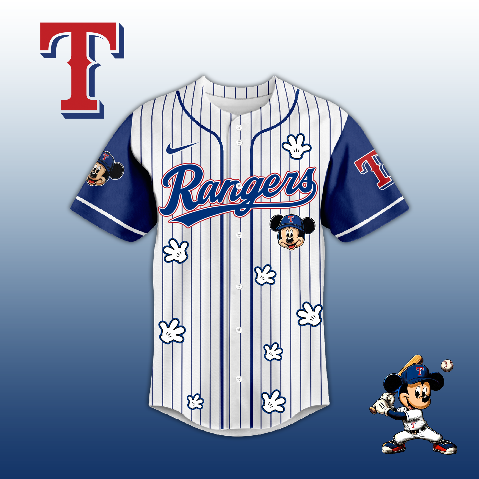 Baseball Jersey T.Rangers Mickey Style – Cute Cartoon Fan Gift Shirt.