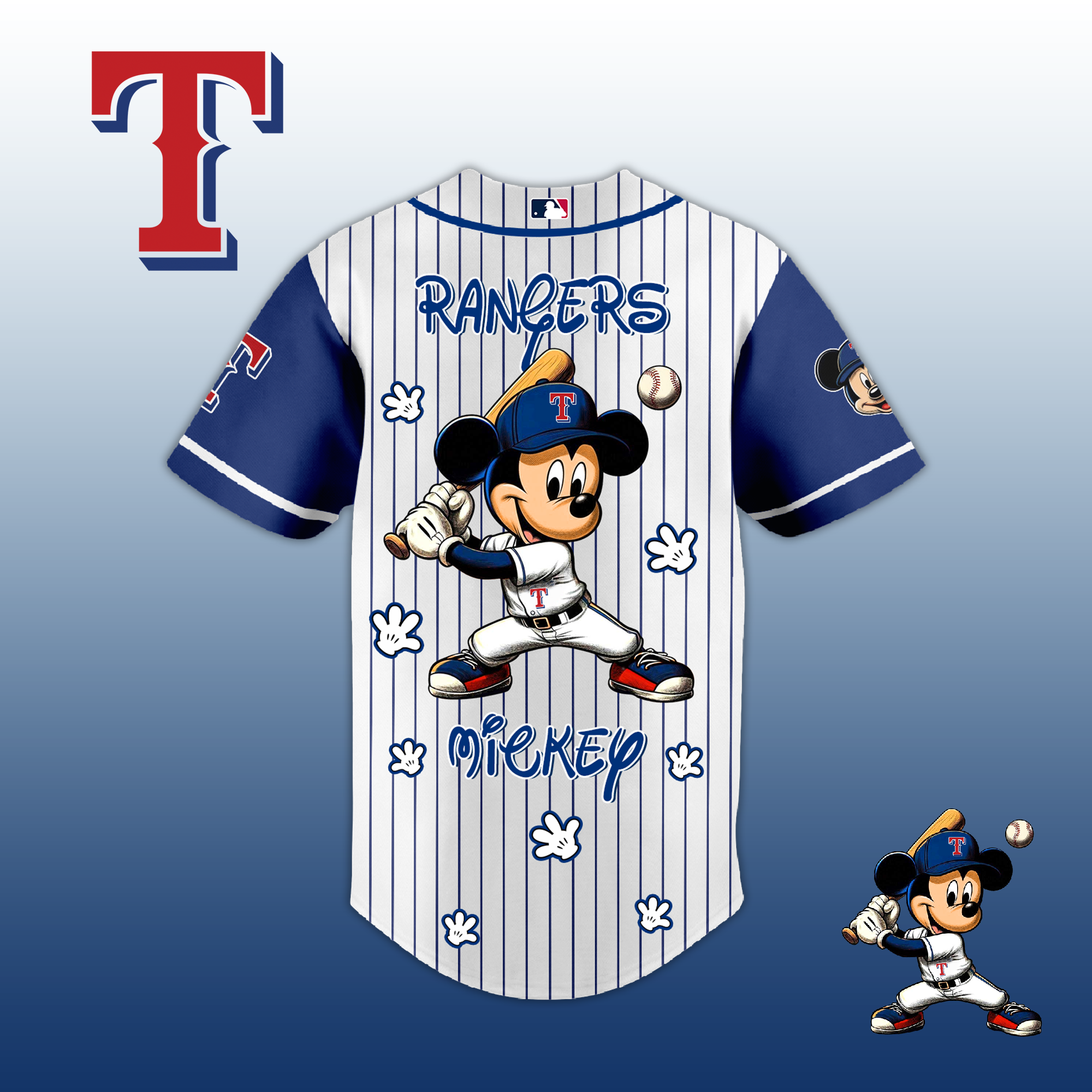 Baseball Jersey T.Rangers Mickey Style – Cute Cartoon Fan Gift Shirt.