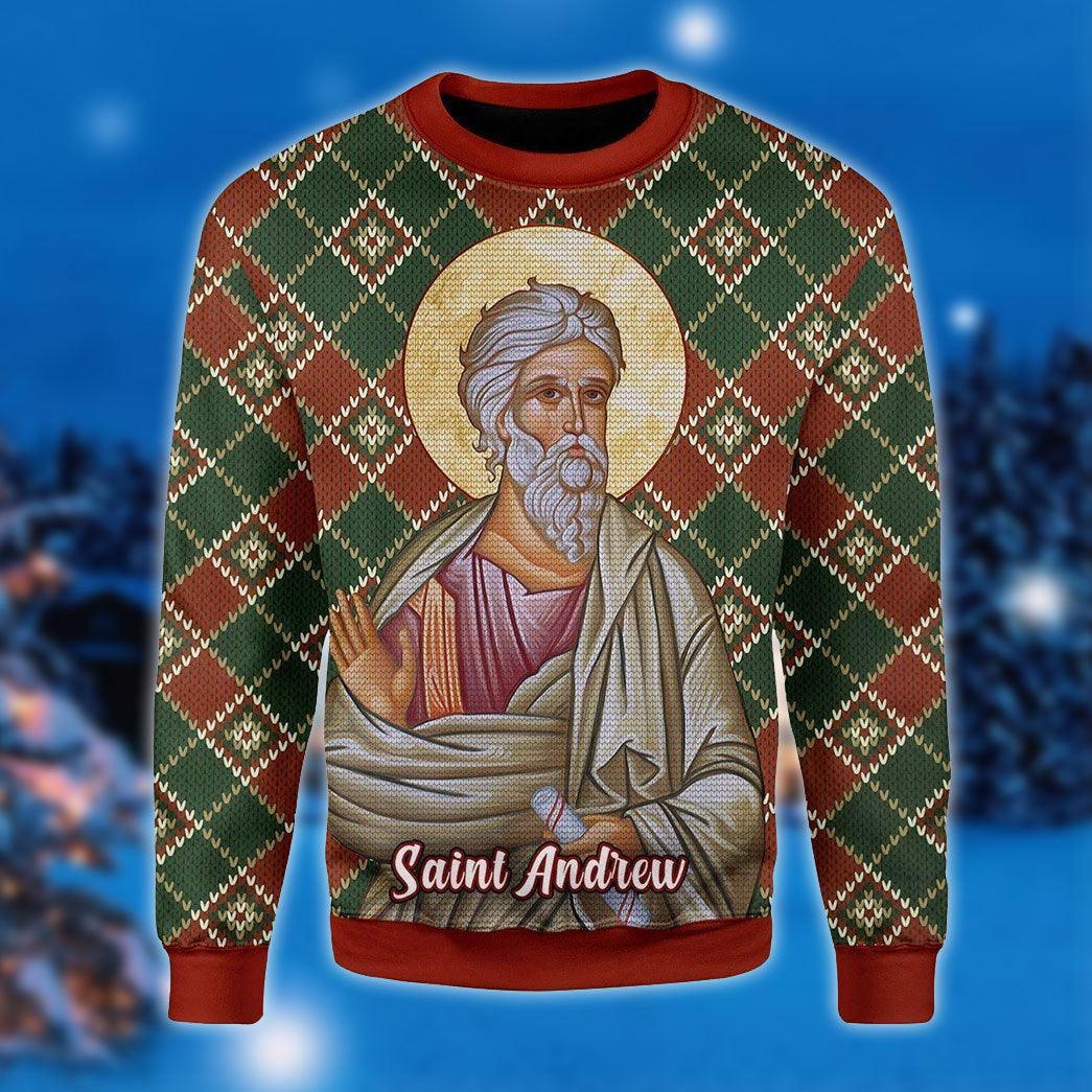 Saint Andrew The Apostle Ugly Christmas Sweater, Saint Andrew Vintage Christmas Plaid Pattern Ugly Sweater,christian Apostle Knitted Ugly Sweater