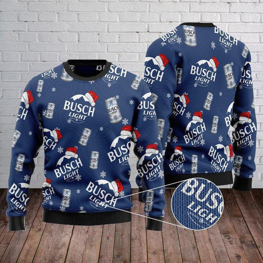 Busch Light Logo Santa Hat Blue Ugly Christmas Sweater, Busch Light Beer All-over Print Ugly Sweater, Busch Light Crewneck Knitted Ugly Sweater