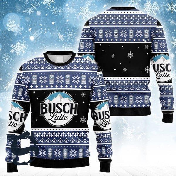 Snowflakes Busch Latte Christmas Ugly Sweater, Busch Latte Beer All-over Print Blue Ugly Sweater, Busch Latte Beer Crewneck Knitted Ugly Sweater