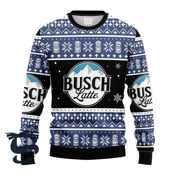 Snowflakes Busch Latte Christmas Ugly Sweater, Busch Latte Beer All-over Print Blue Ugly Sweater, Busch Latte Beer Crewneck Knitted Ugly Sweater