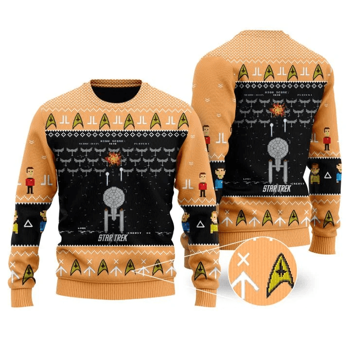 Star Trek Christmas Pattern All-over Printed Ugly Sweater, Star Trek Movie Christmas Ugly Sweater, Star Trek Xmas Crew Neck Knitted Ugly Sweater