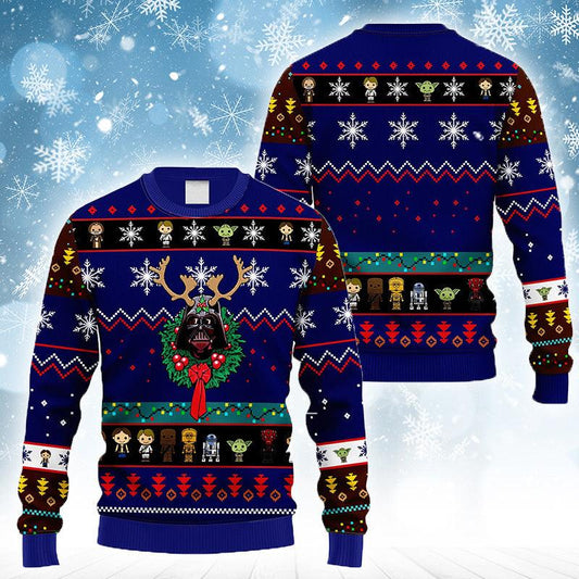 Christmas Reindeer Darth Vader And Friends Ugly Sweater, Star Wars Cute Characters Christmas Ugly Sweater, Star Wars Christmas Crewneck Ugly Sweater