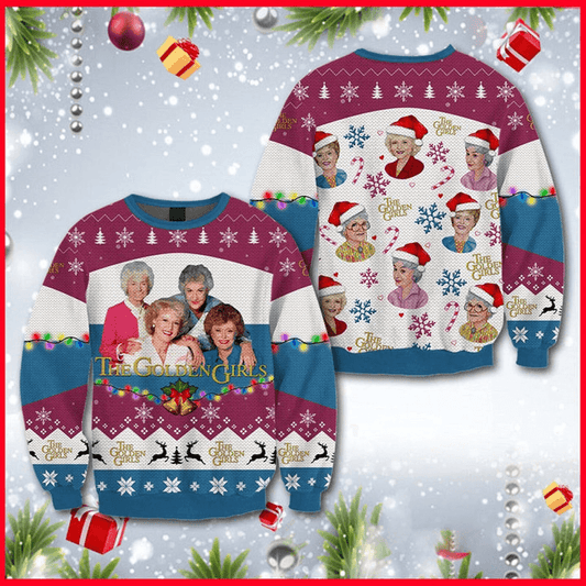 The Golden Girls Sitcom Ugly Christmas Sweater, The Golden Girls Film Lovers Ugly Sweater, All Over Print Christmas Holiday Crew Neck Ugly Sweaters