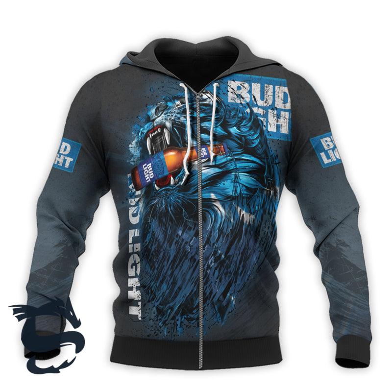 The Roaring Lion Bud Light Beer 3D Hoodie, Bud Light Dark Bkue Pullover Hooded Sweatshirt, Bud Light Beer 3D All Over Prints Unisex Zip Hoodie