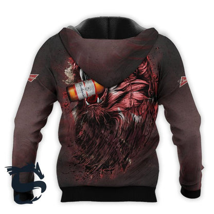 The Roaring Lion Budweiser Beer 3D Hoodie, Black Red Budweiser Pullover Hooded Sweatshirt, Budweiser Beer 3D All Over Prints Unisex Zip Hoodie
