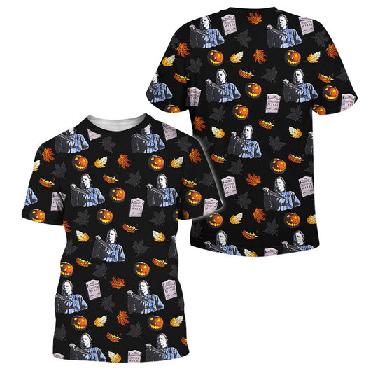 Michael Myers Pumpkin Halloween Pattern 3D T-shirt, Jack O' Lantern Horror Movie Shirt