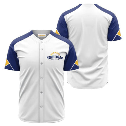 Twisted Tea White And Blue Baseball Jersey Shirt, Twisted Tea Logo Printed Baseball Jersey, White Twisted Tea Unisex Baseball Jersey