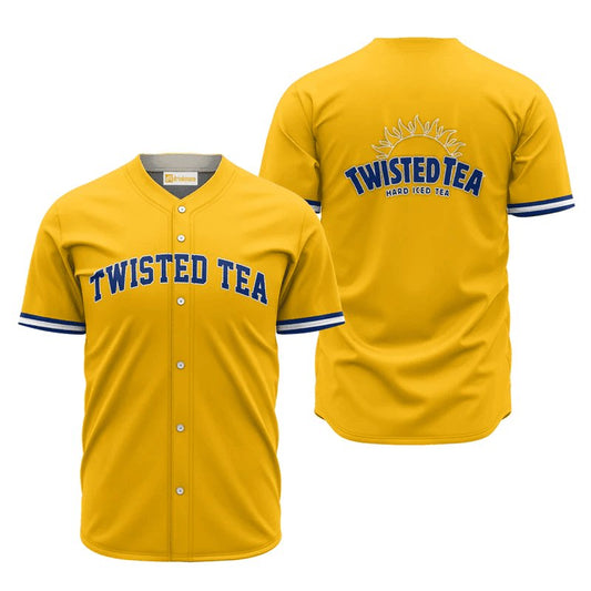 Twisted Tea Yellow Basic Baseball Jersey Shirts, Twisted Tea Logo Printed Baseball Jersey, Yellow Twisted Tea Baseball Jersey
