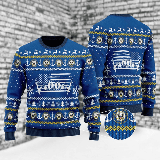 U.s Navy Ugly Christmas Sweater For Men And Women, U.s Navy Blue Christmas Ugly Sweater, U.s Navy Logo All-over Printed Crew Neck Ugly Sweater