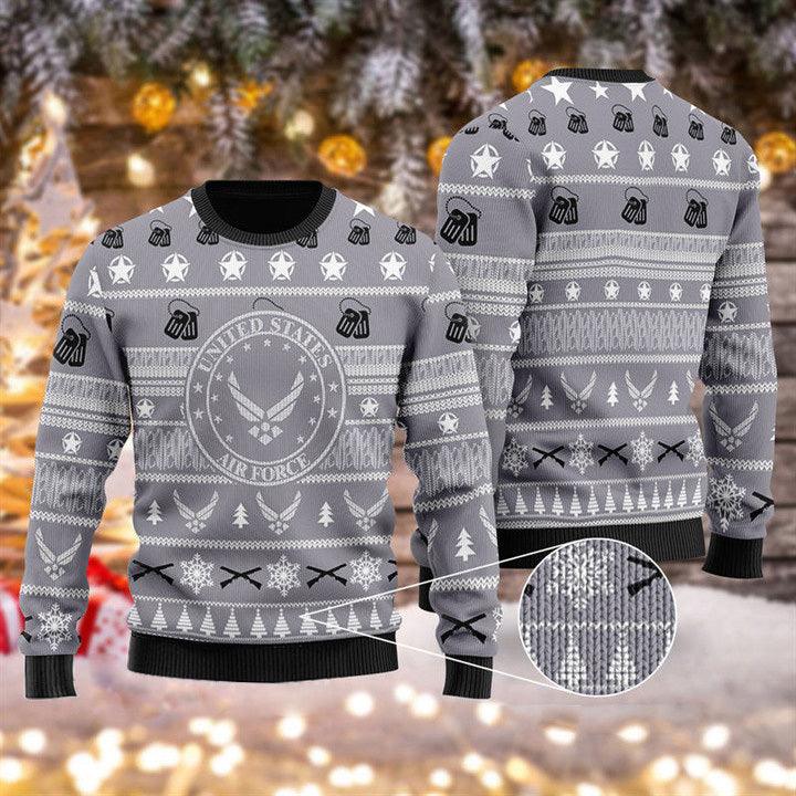 United States Air Force Ugly Christmas Sweater For Men Women, Us Air Force Aircraft Christmas Ugly Sweater, Veterans Crew Neck Knitted Ugly Sweater