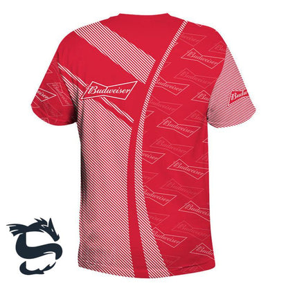 Vintage Budweiser 3d All Over Printed T-shirt, Budweiser Beer Logo Printed Red T-shirt, Budweiser Beer 3d T-shirt