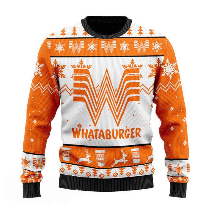 Whataburger Fast Food Ugly Christmas Sweater, Whataburger Fast Food Lovers Ugly Sweater, Whataburger Logo All Over Print Xmas Crew Neck Ugly Sweater