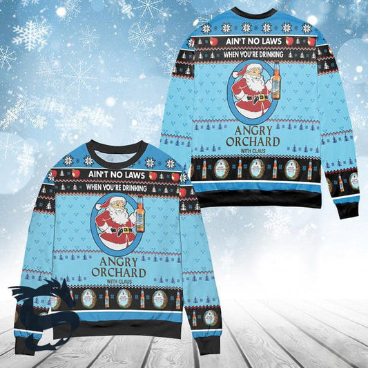 When You're Drinking Angry Orchard With Claus Ugly Sweater, Angry Orchard Hard Cider Ugly Christmas Sweater, Angry Orchard Crew Neck Ugly Sweater