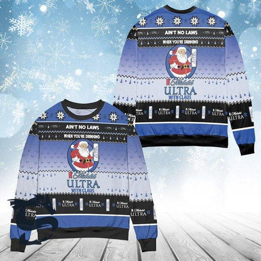 Funny Drinking Michelob Ultra With Santa Claus Ugly Sweater, Michelob Ultra Beer Ugly Christmas Sweater, Michelob Ultra Crewneck Knitted Sweaters