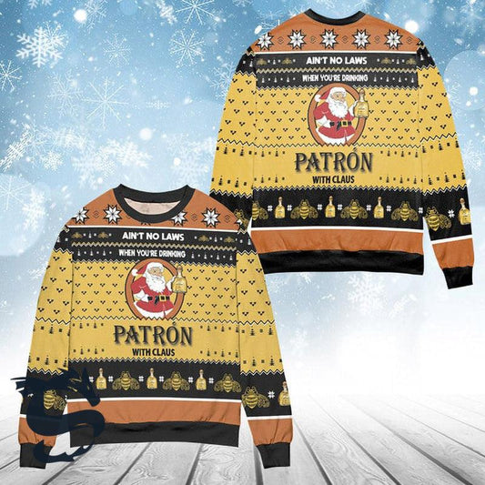 Funny Drinking Patron With Santa Claus Ugly Sweater, Patron Anejo Tequila Aop Ugly Christmas Sweater, Patron Tequila Crewneck Knitted Sweaters