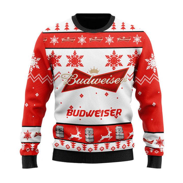 Budweiser Beer Ugly Christmas Sweater, Budweiser Beer Lovers Ugly Sweater, Budweiser Logo All Over Print Christmas Crew Neck Ugly Sweater