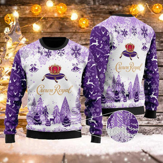 Winter Forest Crown Royal Ugly Christmas Sweater, Crown Royal Logo Christmas Ugly Sweaters, Crown Royal All-over Printed Crewneck Ugly Sweater