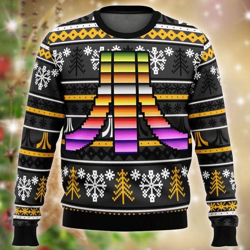 Atari Logo Atari Ugly Christmas Sweater, Rainbow Atari Logo Snowflakes All-over Print Ugly Sweater, Atari Games Knitted Crewneck Ugly Sweater