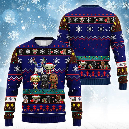 Xmas Chibi Star Wars Characters Ugly Christmas Sweater, Star Wars Chibi Characters Christmas Ugly Sweater, Christmas Holiday Crew Neck Ugly Sweater