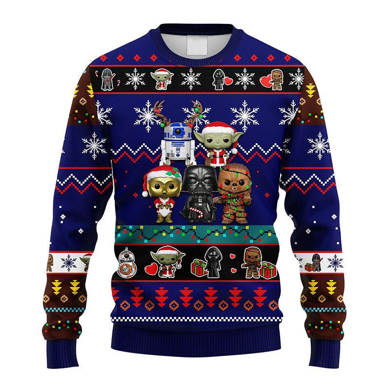 Xmas Chibi Star Wars Characters Ugly Christmas Sweater, Star Wars Chibi Characters Christmas Ugly Sweater, Christmas Holiday Crew Neck Ugly Sweater