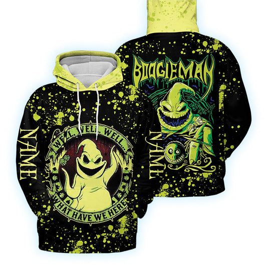 Personalized Boogieman Well Well Well 3D Print Hoodie, Halloween Oogie Boogie Green & Black Hoodie, Oogie Boogie Pullover Hooded Sweatshirts