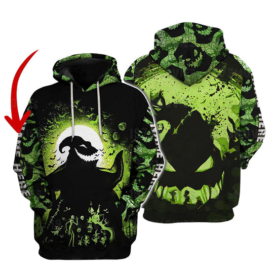 Personalized Nightmare Oogie Boogie 3D Hoodie, Halloween Oogie Boogie Green & Black Aop Hoodie, Horror Oogie Boogie Pullover Hooded Sweatshirts