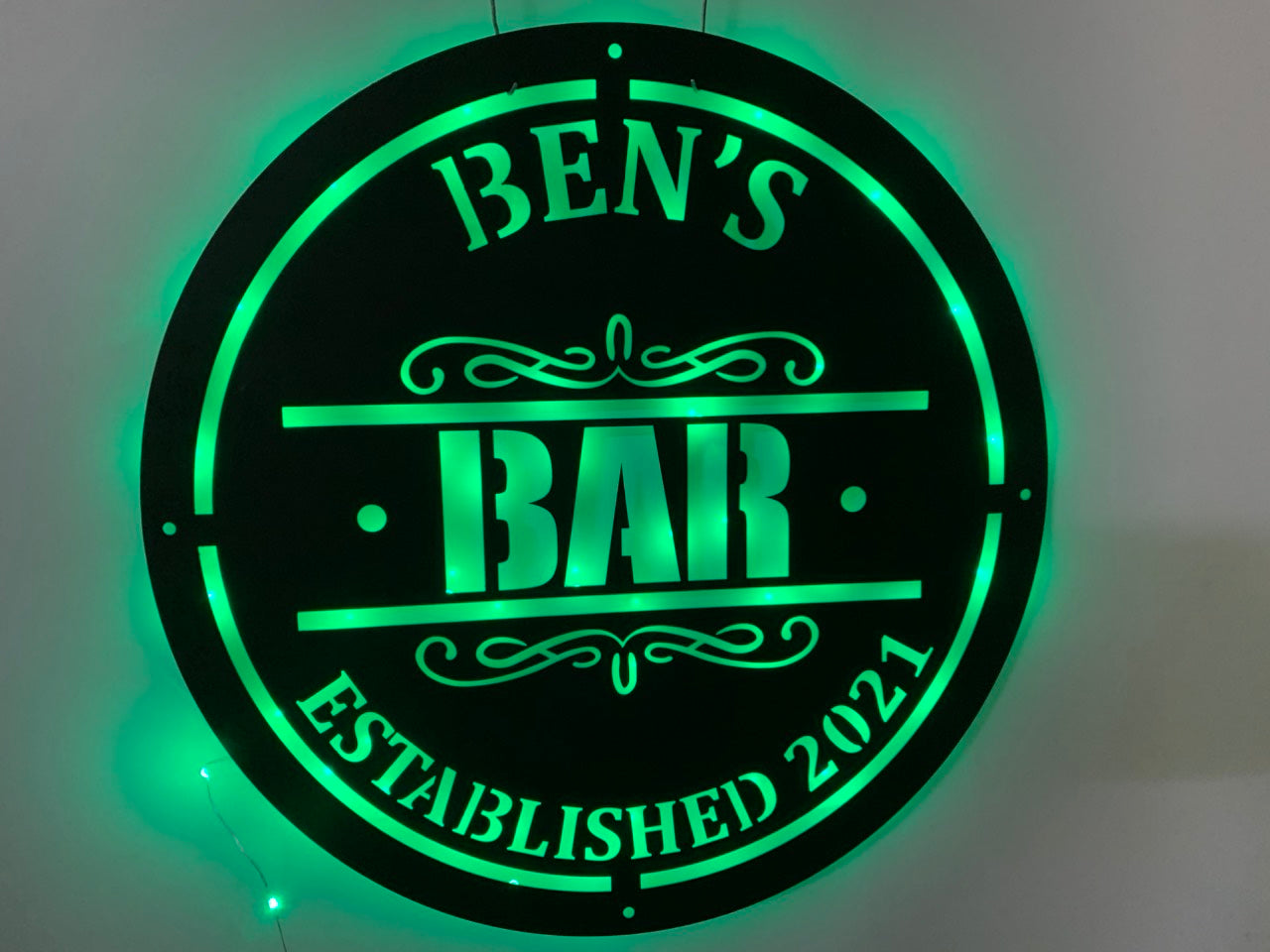 Custom Bar Metal Wall Art With Led Lights, Personalized Bar Metal Name Sign, Bar Pub Metal Wall Hanging, Established Bar Led Metal Sign