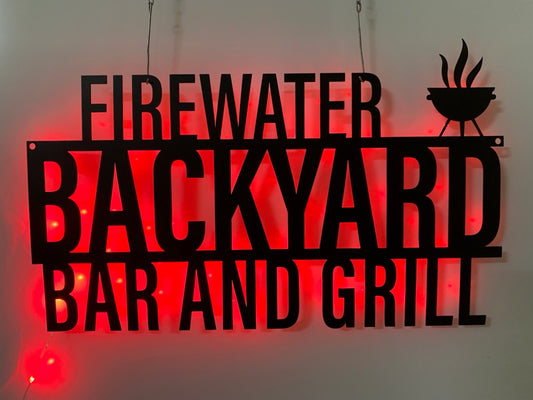 Personalized Bar & Grill Metal Wall Art With Led Lights, Custoom Metal Backyard Patio Name Sign, Backyard Bar And Grill Metal Sign