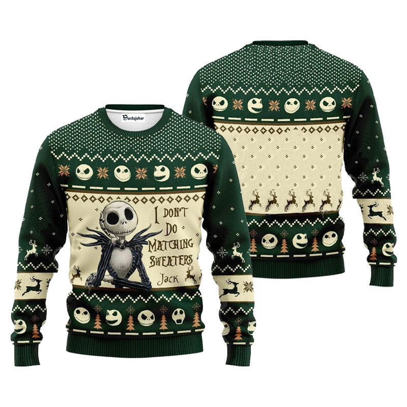 Jack Skellington Matching Sweater With Sally Ugly Christmas Sweater, Jack Skellington & Sally Ugly Sweater, Christmas Holiday Crew Neck Ugly Sweater