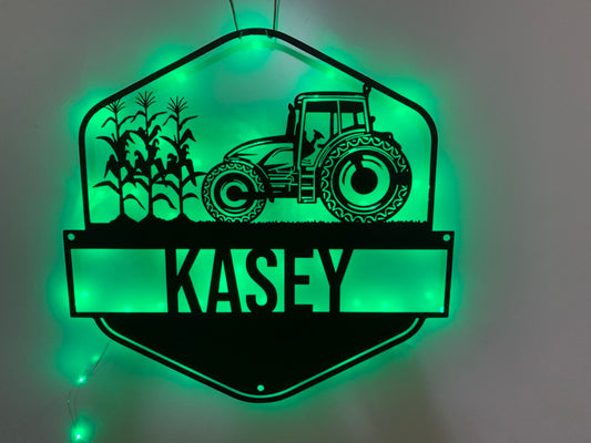 Custom Tractor Driver Metal Wall Art Led Light, Personalized Farm Tractor Metal Name Sign, Farm Truck Metal Wall Sign