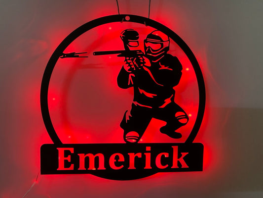 Personalized Paintball Metal Wall Art With Led Lights, Custom Paintball Shooter Metal Name Sign, Paintball Monogram Metal Wall Decor