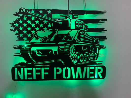 Custom Us Military Tank Metal Wall Art With Led Light, Personalized Tank Driver Metal Name Sign, Military Tank Metal Led Wall Decor