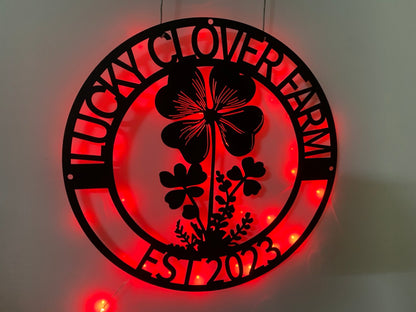 Personalized Four Leaf Clover Metal Wall Art With Led Light, Custom St Patricks Day Metal Name Sign, Shamrock Lucky Irish Metal Wall Sign