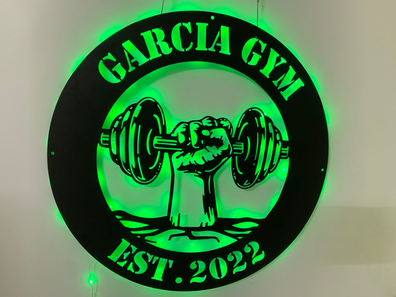 Custom Dumbell Gym Metal Wall Art With Led Light, Gym Sport Room Metal Wall Sign, Personalized Dumbbell Fitness Metal Name Sign