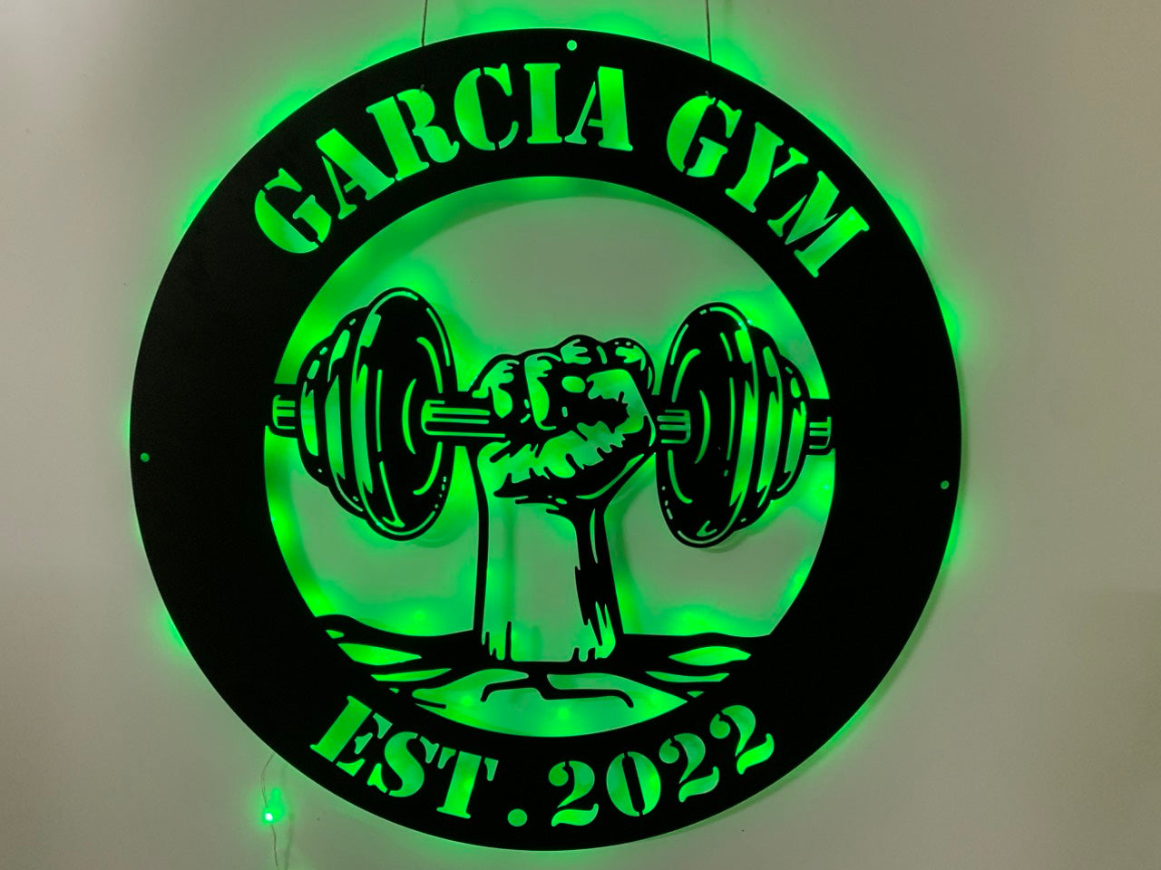 Custom Dumbell Gym Metal Wall Art With Led Light, Gym Sport Room Metal Wall Sign, Personalized Dumbbell Fitness Metal Name Sign