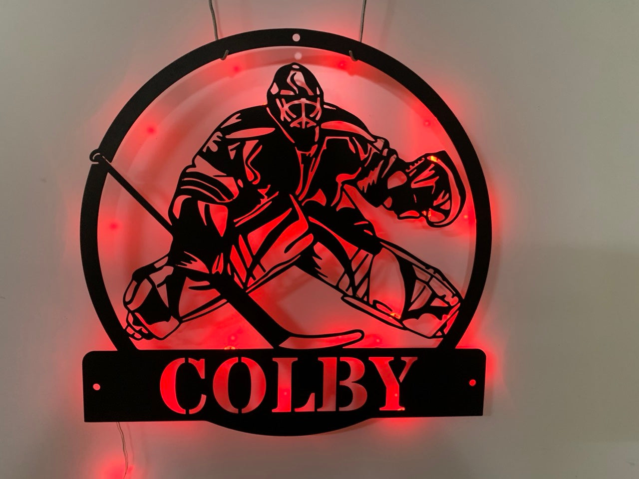 Custom Hockey Goalie Metal Wall Art With Led Lights, Personalized Air Hockey Metal Name Sign, Hockey Player Led Sign Metal Wall Decor