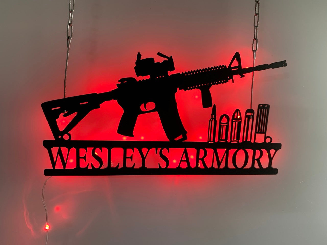 Personalized Sniper Gun Metal Wall Art With Led Lights, Custom Gun Weapon Metal Name Sign, Sniper Gun Man Cave Metal Wall Sign