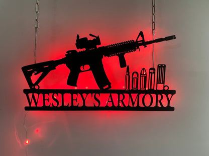 Personalized Sniper Gun Metal Wall Art With Led Lights, Custom Gun Weapon Metal Name Sign, Sniper Gun Man Cave Metal Wall Sign